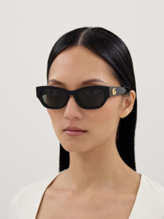 Gucci Women's Sunglasses with Black Horn-Rimmed Frame and Grey Lenses