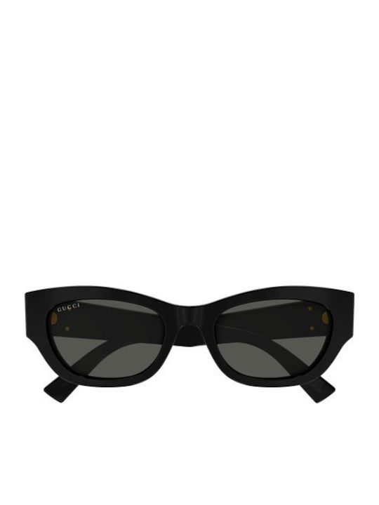 Gucci Women's Sunglasses with Black Horn-Rimmed Frame and Grey Lenses
