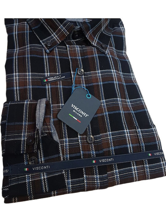 Long Sleeve Cotton Shirt in Regular Fit Checked Brown