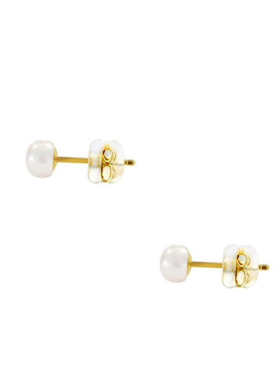14K Gold Earrings Silicone Clasp White Pearls 4 Millimeters F126726