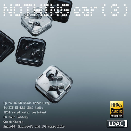 Nothing ear (3) In-ear Bluetooth Handsfree Ακουστικά με Αντοχή στον Ιδρώτα και Θήκη Φόρτισης Μαύρα