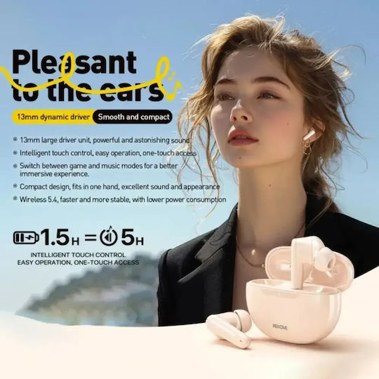 WK WS-15 In-ear Bluetooth Handsfree Ακουστικά με Θήκη Φόρτισης Μπεζ