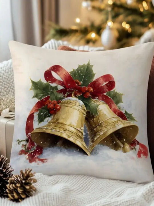 By Queen Limited Festive Edition Μαξιλαροθήκη Golden Bells Χιονισμένο Φόντο 45x45εκ