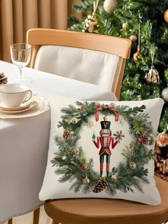 By Queen Limited Festive Edition Μαξιλαροθήκη Nutcracker Wreath Mε Πεύκα Κουκουνάρια 45x45εκ