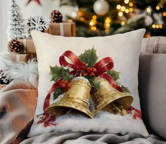 By Queen Limited Festive Edition Калъфка За Възглавница Златисти Камбанки Снежна Фон 45x45см