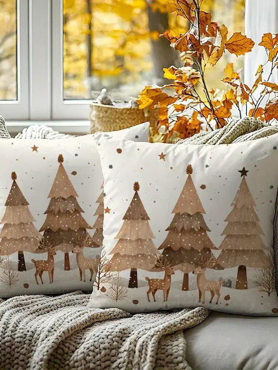 By Queen Limited Festive Edition Pillow Case Scandinavian Serene Christmas Reindeers Pines 45x45cm