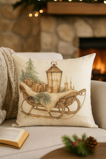 By Queen Limited Festive Edition Μαξιλαροθήκη Serene Christmas Glow Vintage Έλκηθρο 45x45εκ