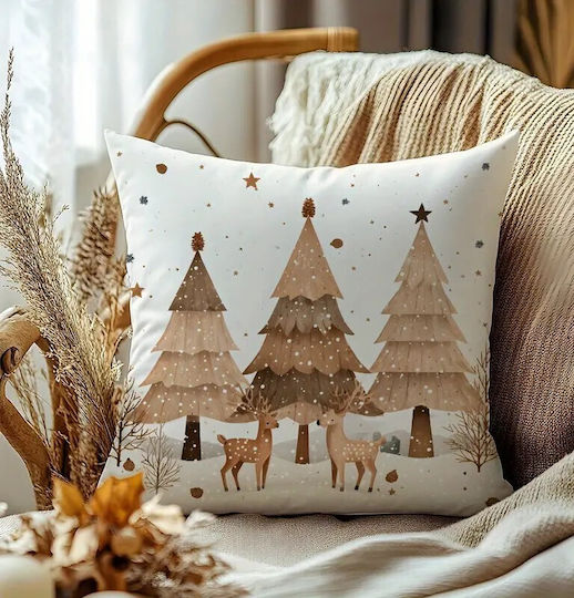 By Queen Limited Festive Edition Μαξιλαροθήκη “scandinavian Serene Christmas” Τάρανδους Πεύκα 45x45εκ