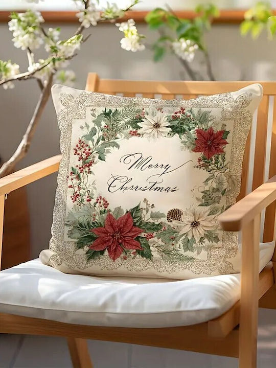 By Queen Limited Festive Edition Μαξιλαροθήκη Merry Wreath Αλεξανδρινά Κουκουνάρια 45x45εκ
