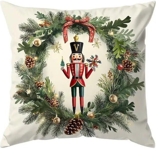 By Queen Limited Festive Edition Μαξιλαροθήκη Nutcracker Wreath Mε Πεύκα Κουκουνάρια 45x45εκ