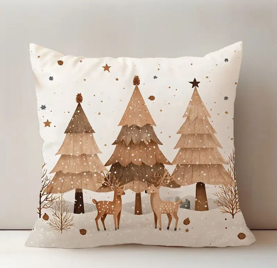 By Queen Limited Festive Edition Μαξιλαροθήκη “scandinavian Serene Christmas” Τάρανδους Πεύκα 45x45εκ