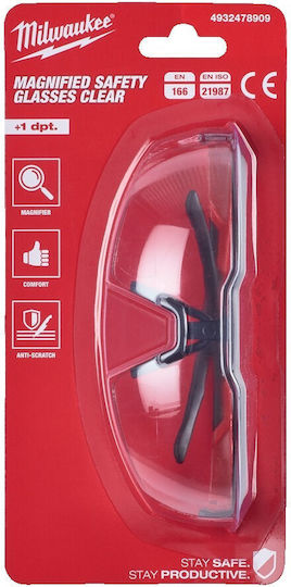 Milwaukee Safety Glasses for Protection with Transparent Lenses with Corrective Lens +2.5 1pcs