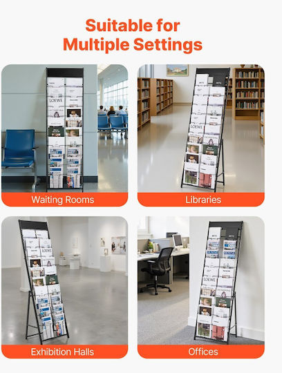 Vevor Veröffentlichungsanzeigen Display-Ständer für Broschüren 20 Fächer Tragbares Bodenständer für Zeitschriften Metallhalter Kataloge Zeitungen Geschäftsausstellung Büro Handelsmesse Schwarz