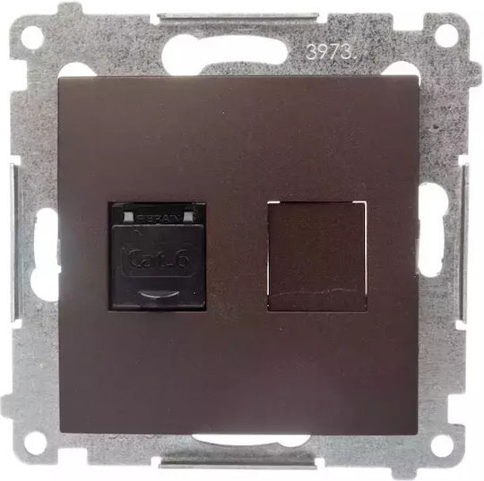 Kontakt-Simon Single Network Socket RJ45 with Cat6 Type Frame in Brown Color D61.01/46