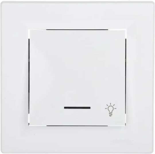 Schneider Electric Asfora Complete Wall Push Staircase Button with Frame Μονό Φωτεινό White EPH1800121