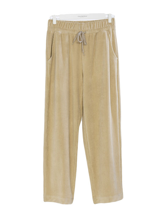 Damen Stoff Hose mit Gummizug Beige