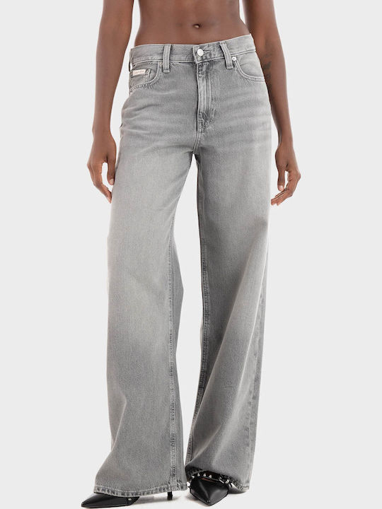 Low Waist Women's Jean Trousers in Baggy Line Grey