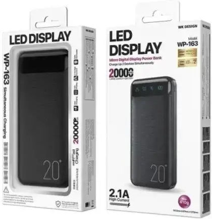 WK WP-163 Power Bank 20000mAh cu 2 Porturi USB-A Roz