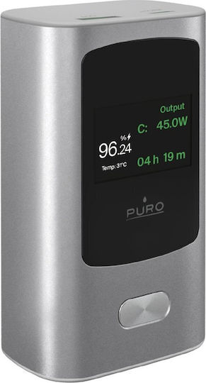 Puro Display Power Bank 10000mAh 45W με Θύρα USB-A και Θύρα USB-C Γκρι