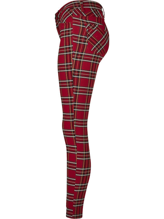 Women's Fabric Trousers Skinny Fit Checked Red