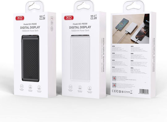 XO PB308 Power Bank 10000mAh 22.5W με Θύρα USB-A και Θύρα USB-C Quick Charge 3.0 Μαύρο
