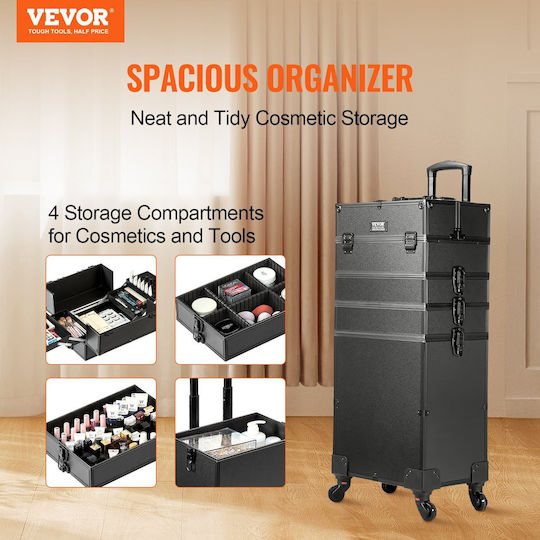 Vevor Metallic Cosmetic Case Black H74.5xW35.3xD25.3cm