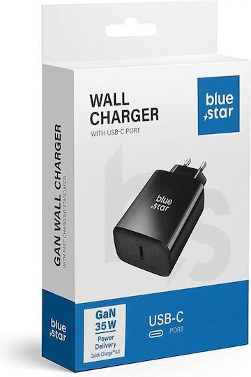Blue Star Φορτιστής Χωρίς Καλώδιο με Θύρα USB-C 35W Power Delivery / Quick Charge 4.0 Μαύρος (TFB-TC-35WPD)