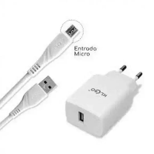 KLGO Încărcător cu Port USB-A și Cablu micro USB Albς (KC-09A)