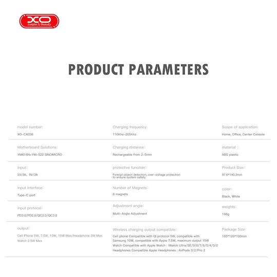 XO Wireless Charger (Qi Pad) 15W Whites (CX038)