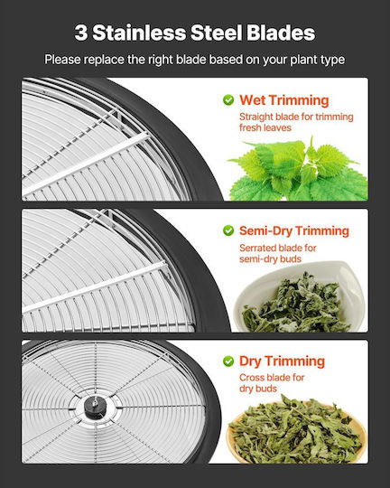 Vevor Bud Leaf Bowl Manual Lawn Mower 490 Mm Sharp Blades Stainless Steel Visual Cutting Hydroponic Wet Dry Twisting Rotation Plants Leaves Buds Flowers
