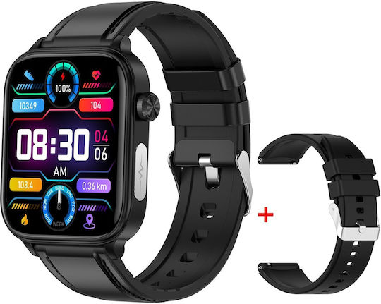 Aoke ET570 Smartwatch με Παλμογράφο (Μαύρη Κάσα / Μαύρο Λουρί Σιλικόνης)