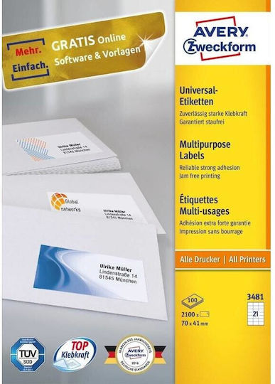 Avery Selbstklebende A4-Etiketten 70x41mm