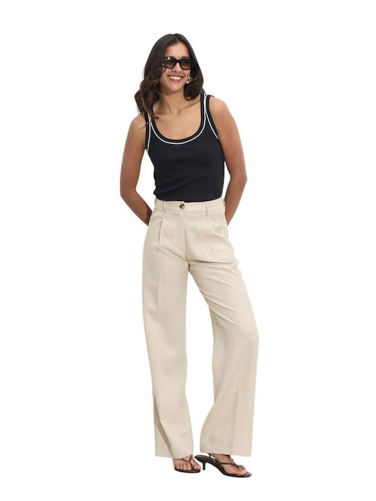 Damen Leinen Hose Beige