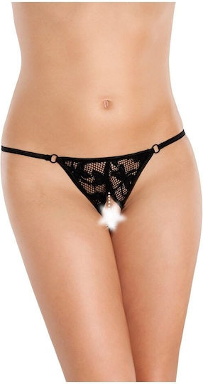 Softline 2339 Crotchless Sexy String Γυναικείο Sexy String Αυτοκινήτου με Δαντέλα Black