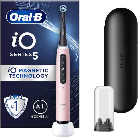 Oral-B iO Series 5s Periuță de dinți electrică cu Temporizator, Senzor de Presiune și Husă de Călătorie Roz