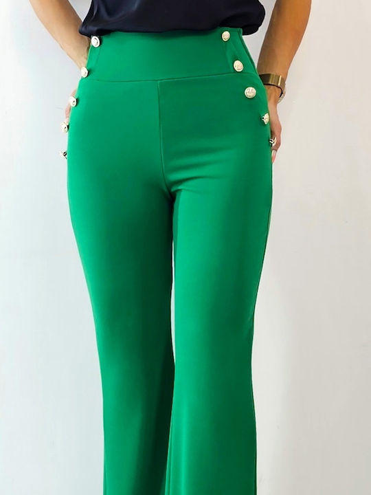 Dama Talie înaltă Tesatura Pantaloni Evazați Green