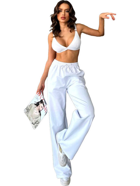 Dama Tesatura Pantaloni Evazați cu Croială Relaxată White