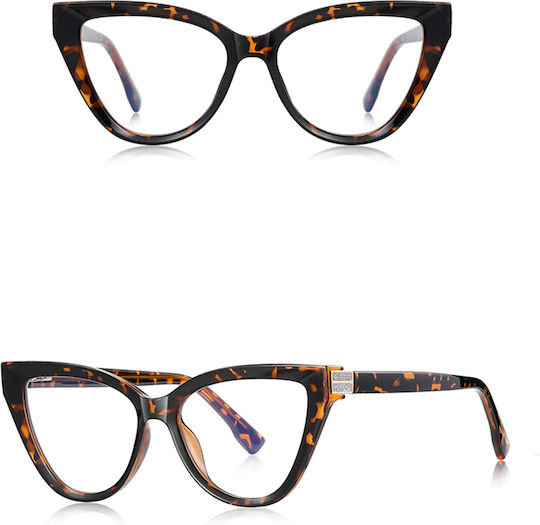 Techsuit Anti-Blue Light Glasses Reflex PC 2279 Women Cat Eye TR90 & Metal Frame AC Lens Leopard