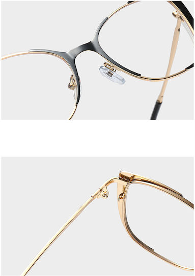 Techsuit Anti-Blue Light Glasses Reflex PC 8808 Women Oversized Metal Frame AC Lens Black