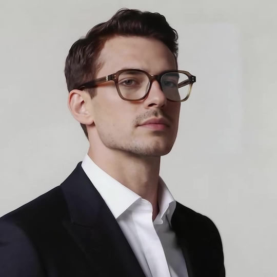Techsuit Anti-Blue Light Glasses Reflex PC 2227 Men Round TR90 & Metal Frame AC Lens Transparent Brown