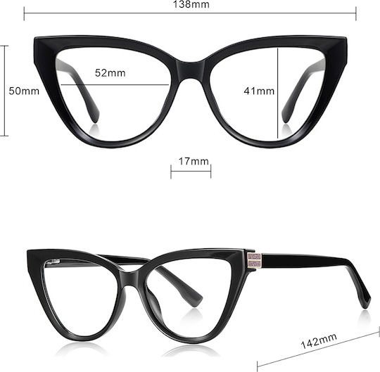 Techsuit Anti-Blue Light Glasses Reflex PC 2279 Women Cat Eye TR90 & Metal Frame AC Lens Black