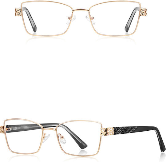 Techsuit Anti-Blue Light Glasses Reflex PC 3171 Women Rectangle Metal Frame AC Lens Gold Black