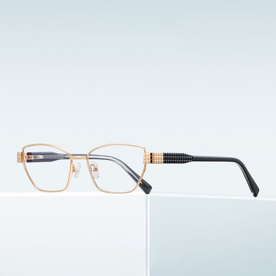 Techsuit Anti-Blue Light Glasses Reflex PC 3162 Women Rectangle Metal Frame AC Lens Gold