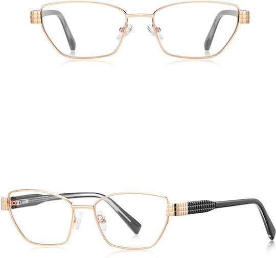 Techsuit Anti-Blue Light Glasses Reflex PC 3162 Women Rectangle Metal Frame AC Lens Gold