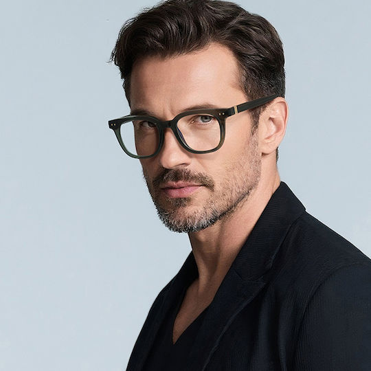 Techsuit Anti-Blue Light Glasses Reflex PC 2229 Men Round TR90 & Metal Frame AC Lens Black
