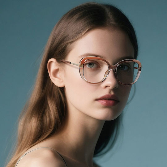 Techsuit Anti-Blue Light Glasses Reflex PC 2265 Women Butterfly TR90 & Metal Frame AC Lens Transparent Brown