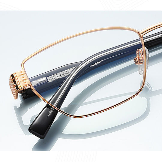 Techsuit Anti-Blue Light Glasses Reflex PC 3162 Women Rectangle Metal Frame AC Lens Gold