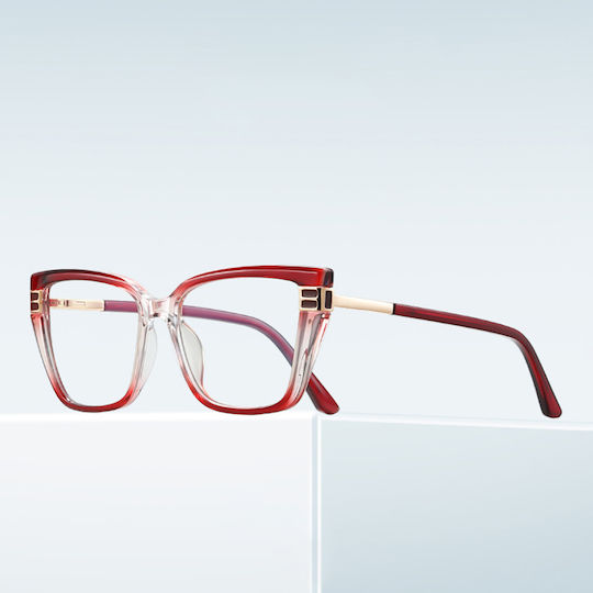 Techsuit Anti-Blue Light Glasses Reflex PC 2275 Women Rectangle TR90 & Metal Frame AC Lens Black Gold