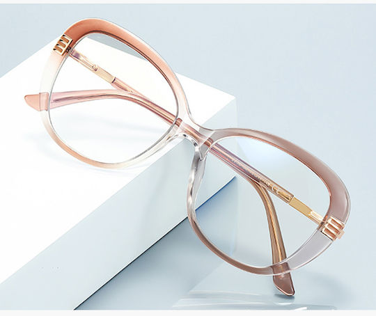 Techsuit Anti-Blue Light Glasses Reflex PC 2265 Women Butterfly TR90 & Metal Frame AC Lens Transparent Brown