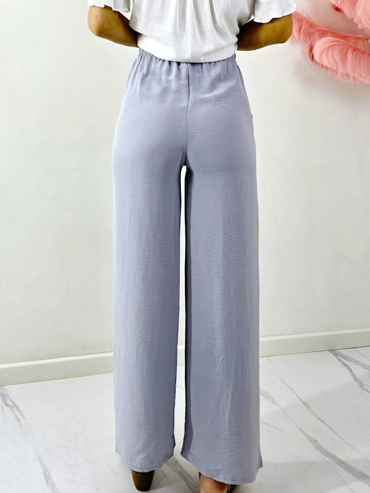 Dama Talie înaltă Tesatura Capri Pantaloni cu Croială Relaxată Cu dungi Grey